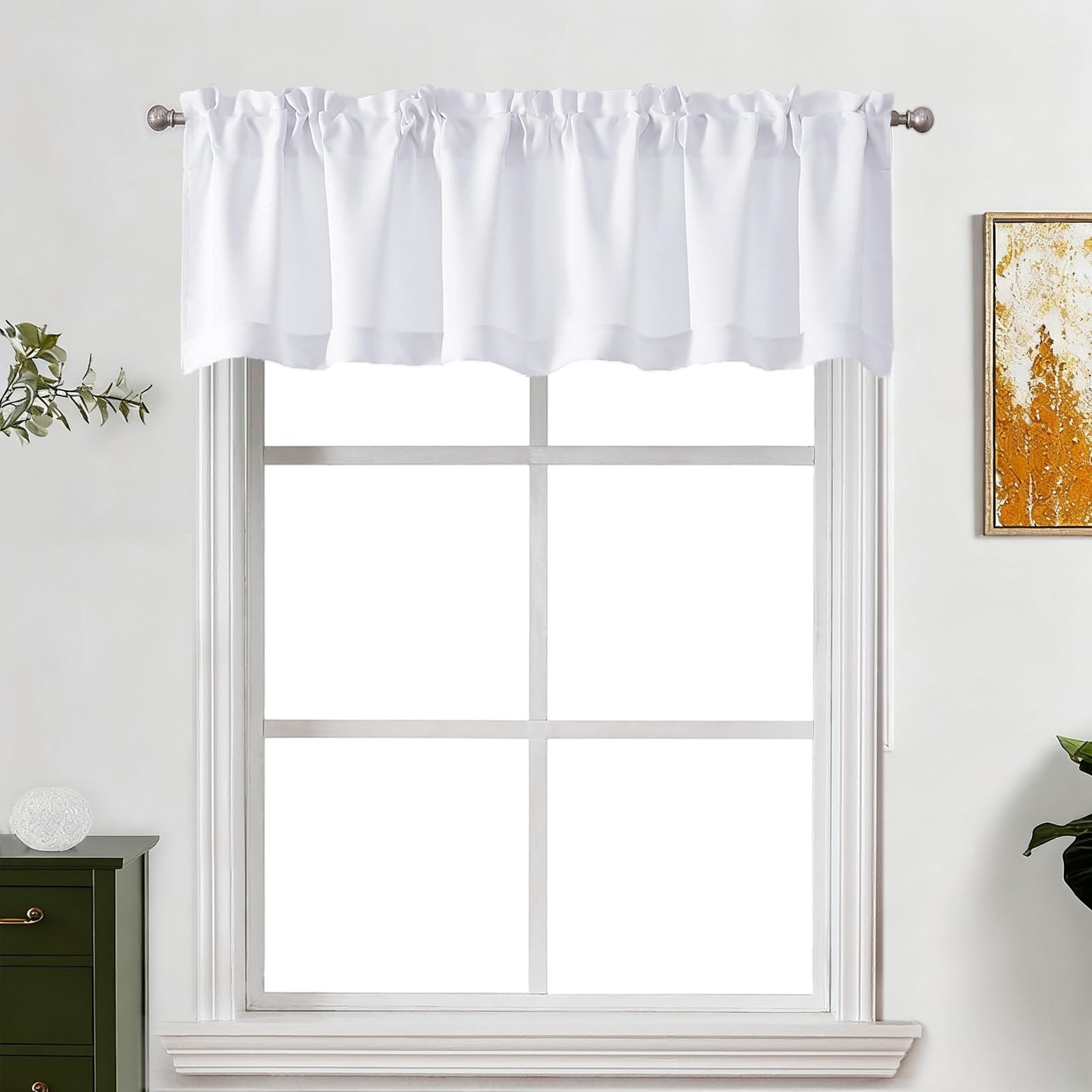 Pure White Valance for Windows 16 Inch Length, Light Filtering Privacy Short …