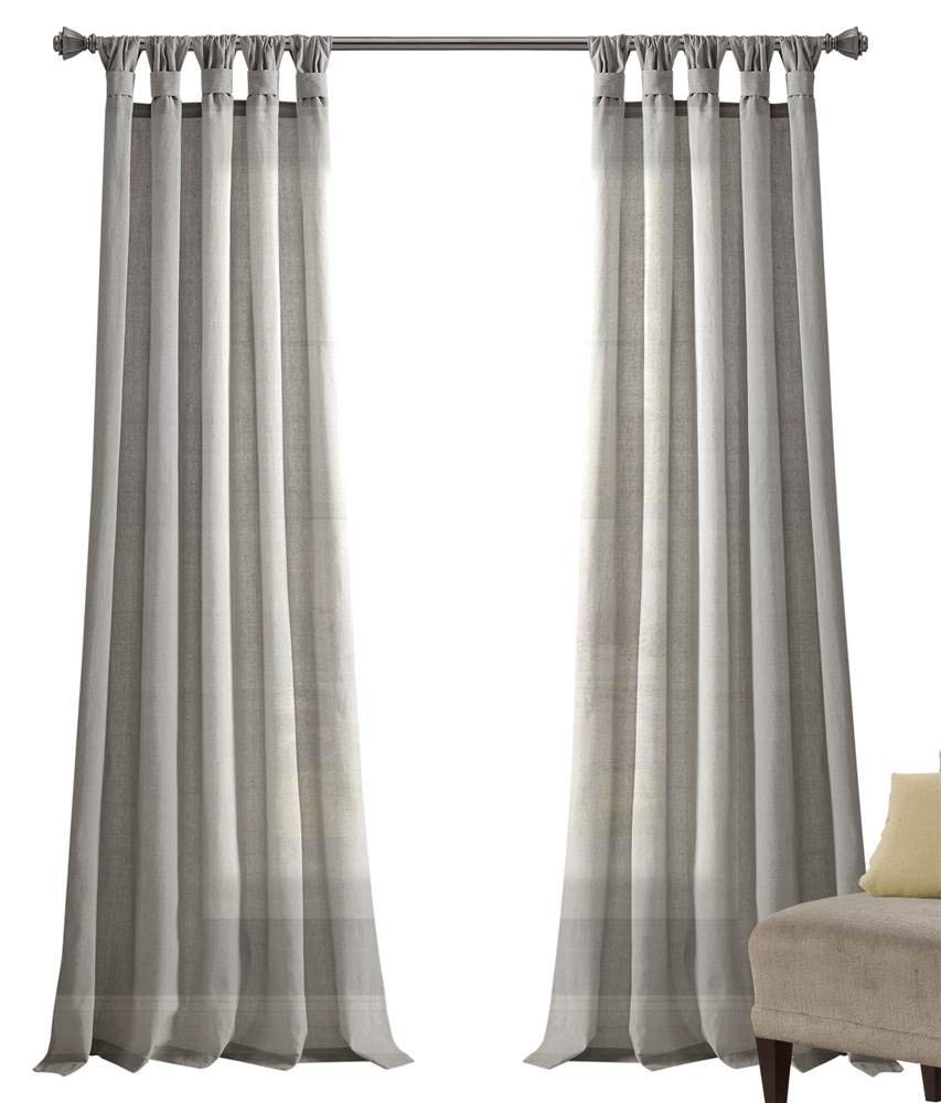 Lush Decor Burlap Knotted Tab-Top Window Curtain Panel Pair 45W X 84L Light Gray