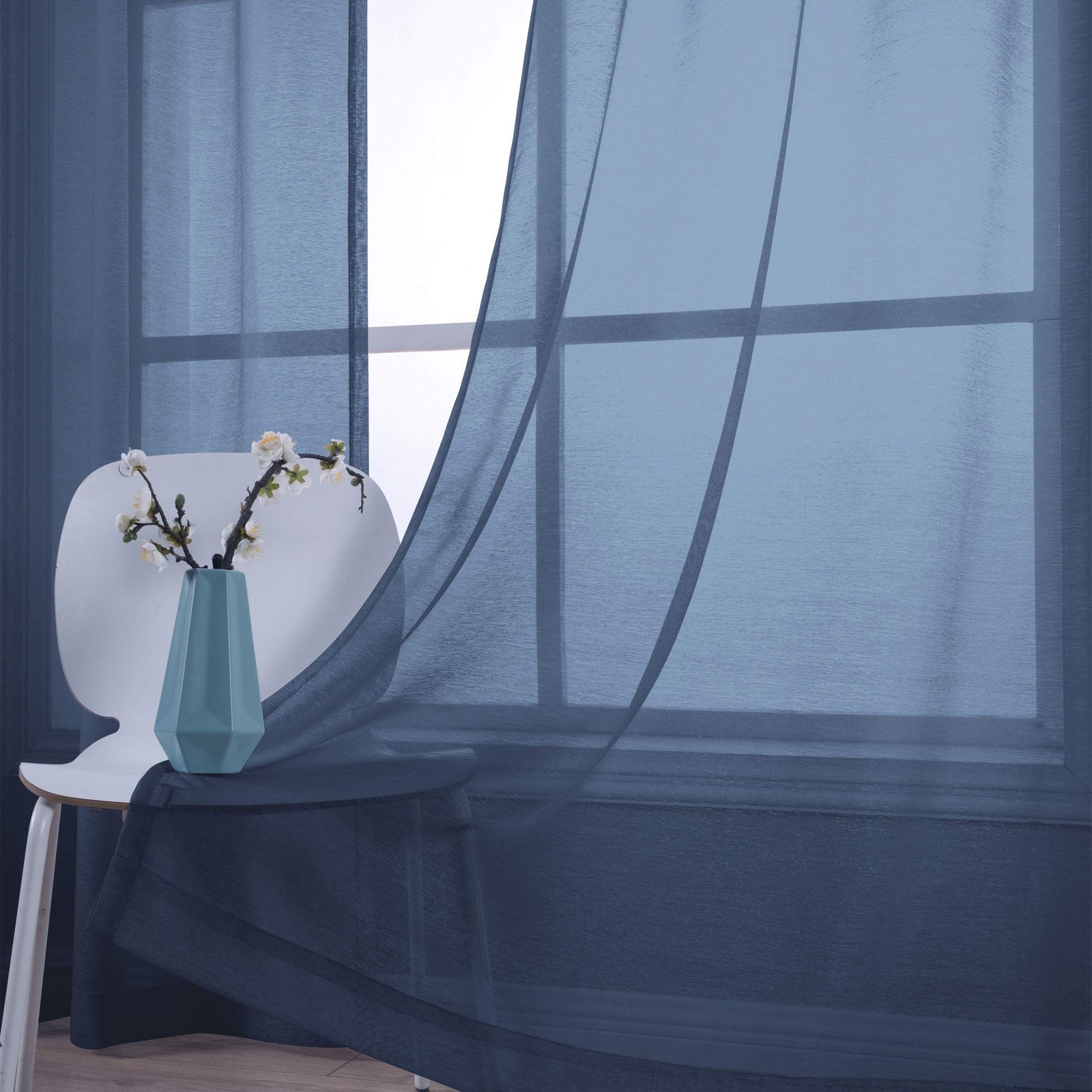 Navy Blue Curtains 72 Inch Length for Bedroom 2 Panels Set Semi Sheer Grommet…