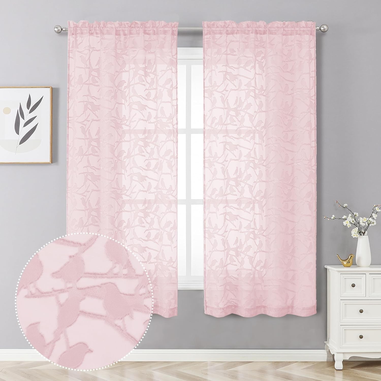 Anji Textured Blush Sheer Curtain 2 Panels 38″W X 63″L (Pack Of 2) Blush Pink