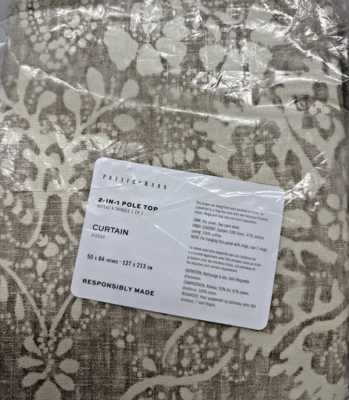 New Pottery Barn Bernyce Drapes 50″ x 84″ ~Flax~ Set of 2