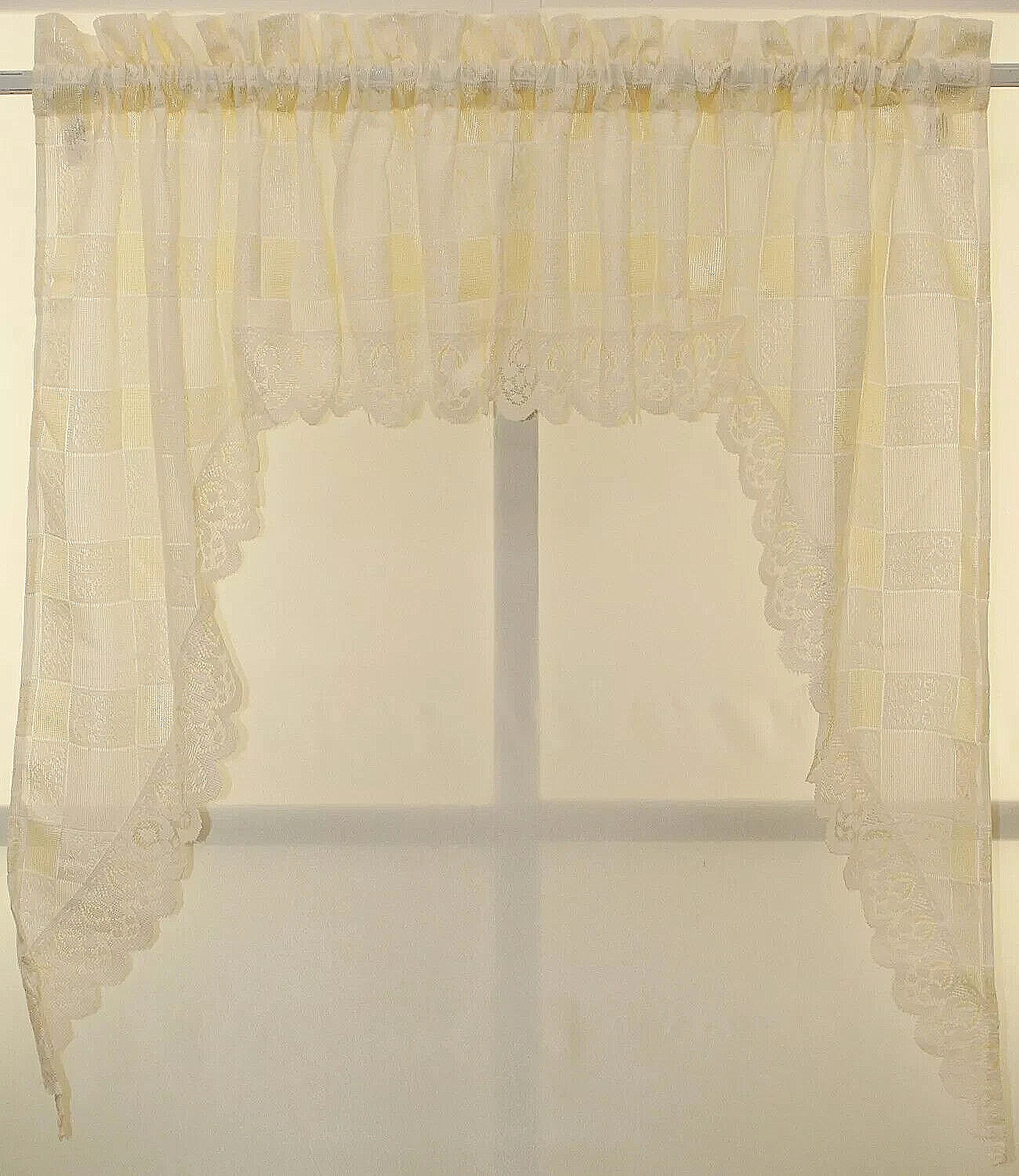 Beige Cream NEW Vintage Lace Swags Calais Detailed Print High Quality Kitchen