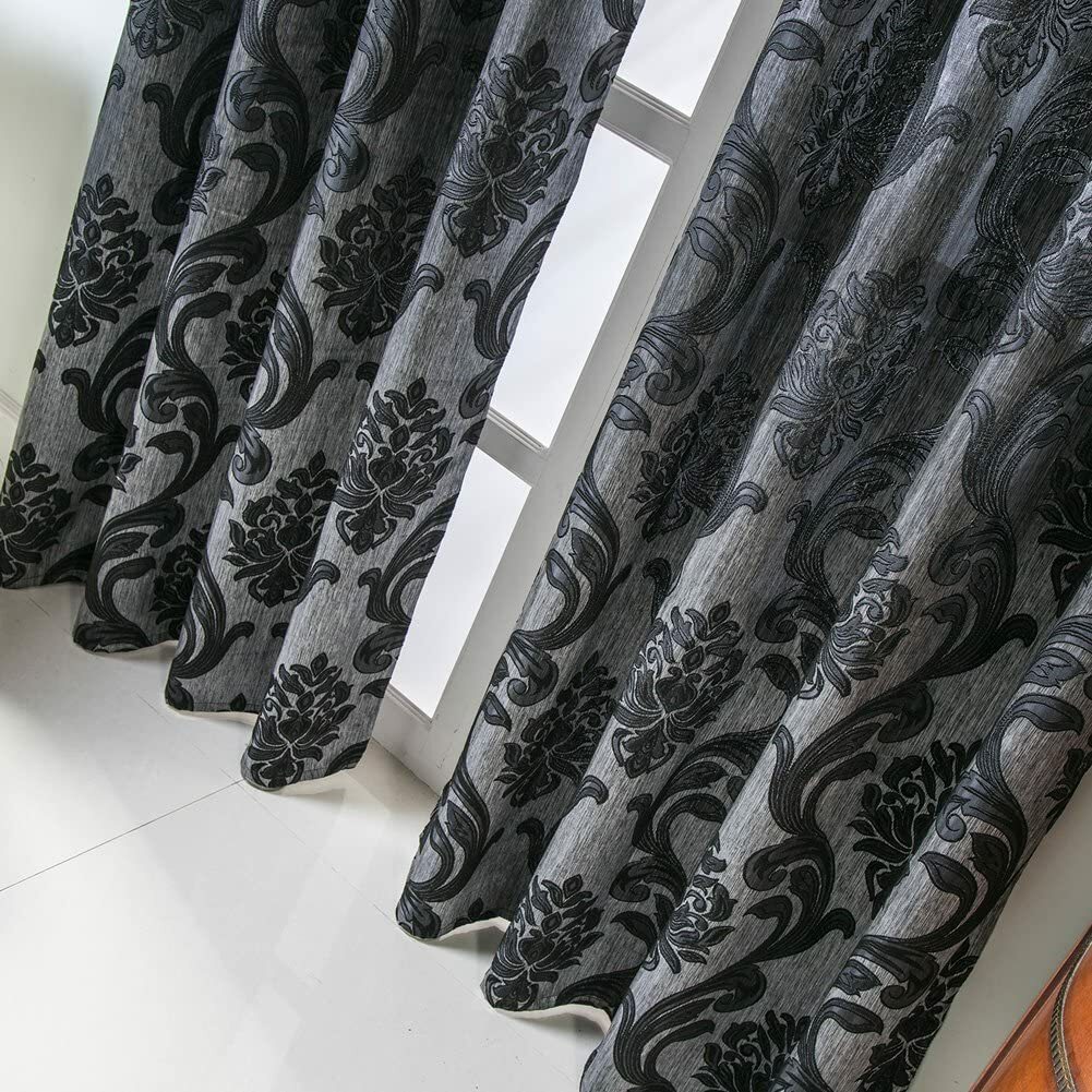 Set 2 Black Damask Elegant Curtains Panels Drapes Pair 84 96 108 in L Darkening