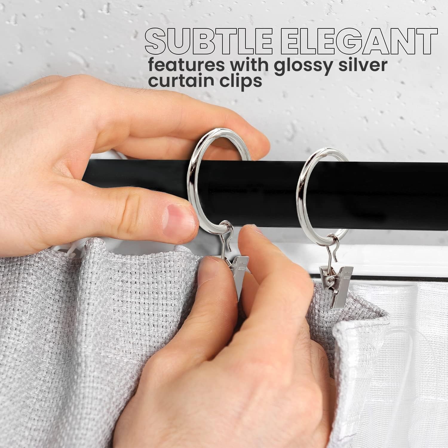 Silver Heavy Duty Curtain Rings With Clips Fits Rod Up To 1.25 In 40 PCS