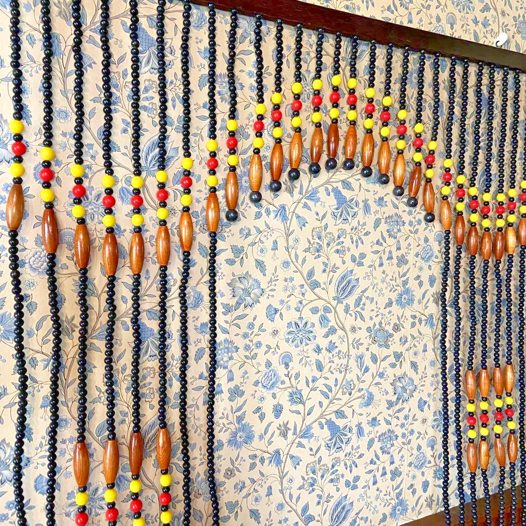 Showa Retro Beaded Noren Curtain Vintage Japanese Black Plastic Room Divider