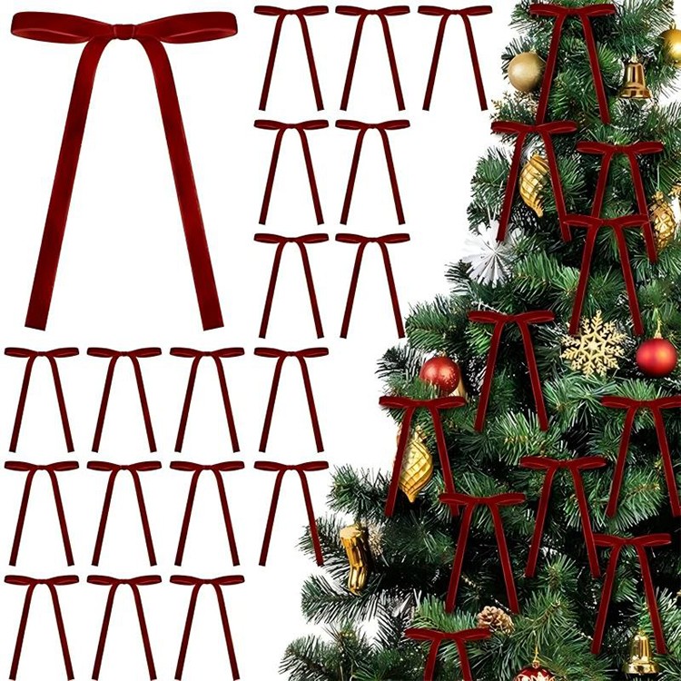 48 Pcs Burgundy Red Velvet Bows, Mini Vintage Ribbon Ornaments for Home Decor