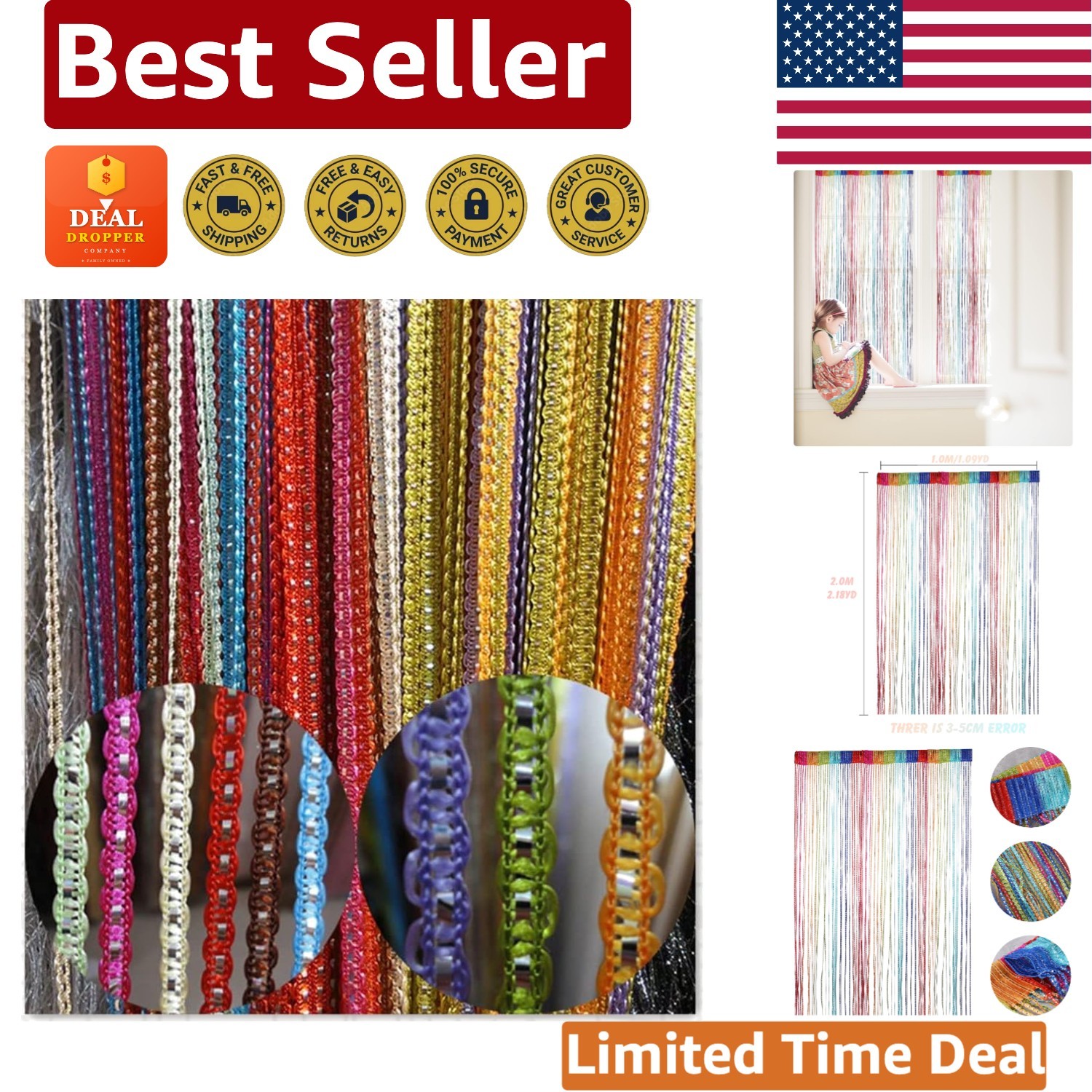 Elegant Multi-Color Fringe Curtain – 39” x 79” for Living Room & Weddings
