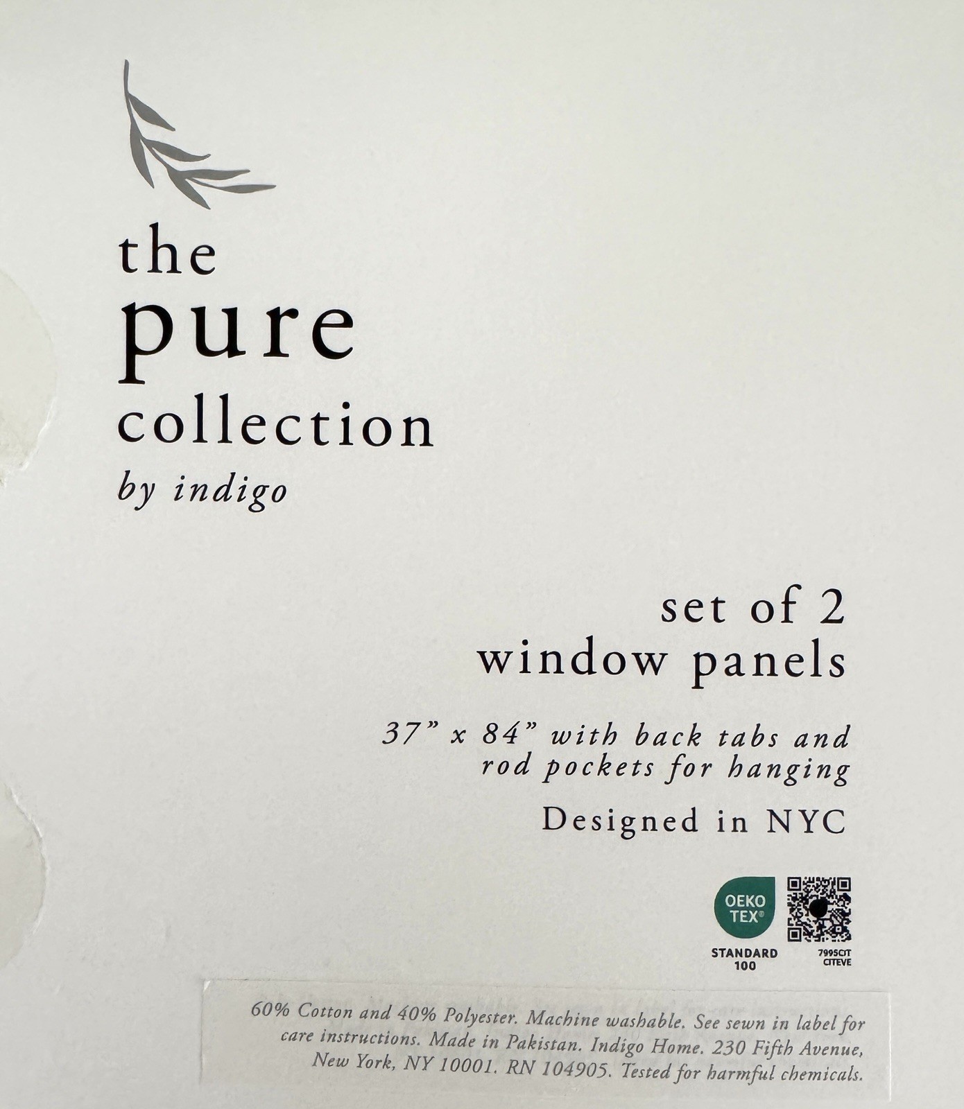 The Pure Collection Indigo Window Curtains 2 Panels 37 x 84 Olive Green Back Tab