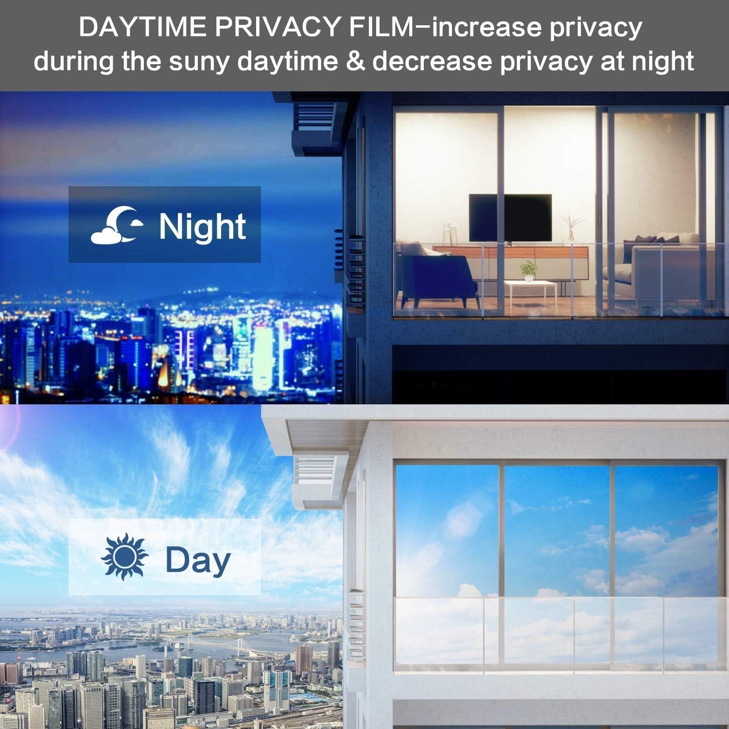 One Way Window Privacy Film 17.5×78 Inches UV Block Static Cling Silver