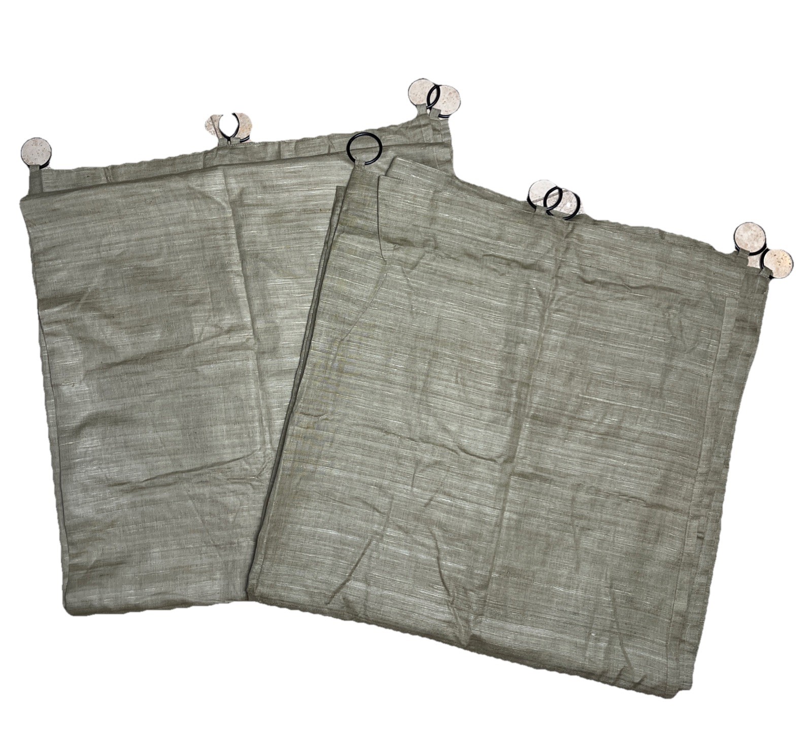 2 Pottery Barn 42 x 84 Green Silk Curtains with Rings Attached