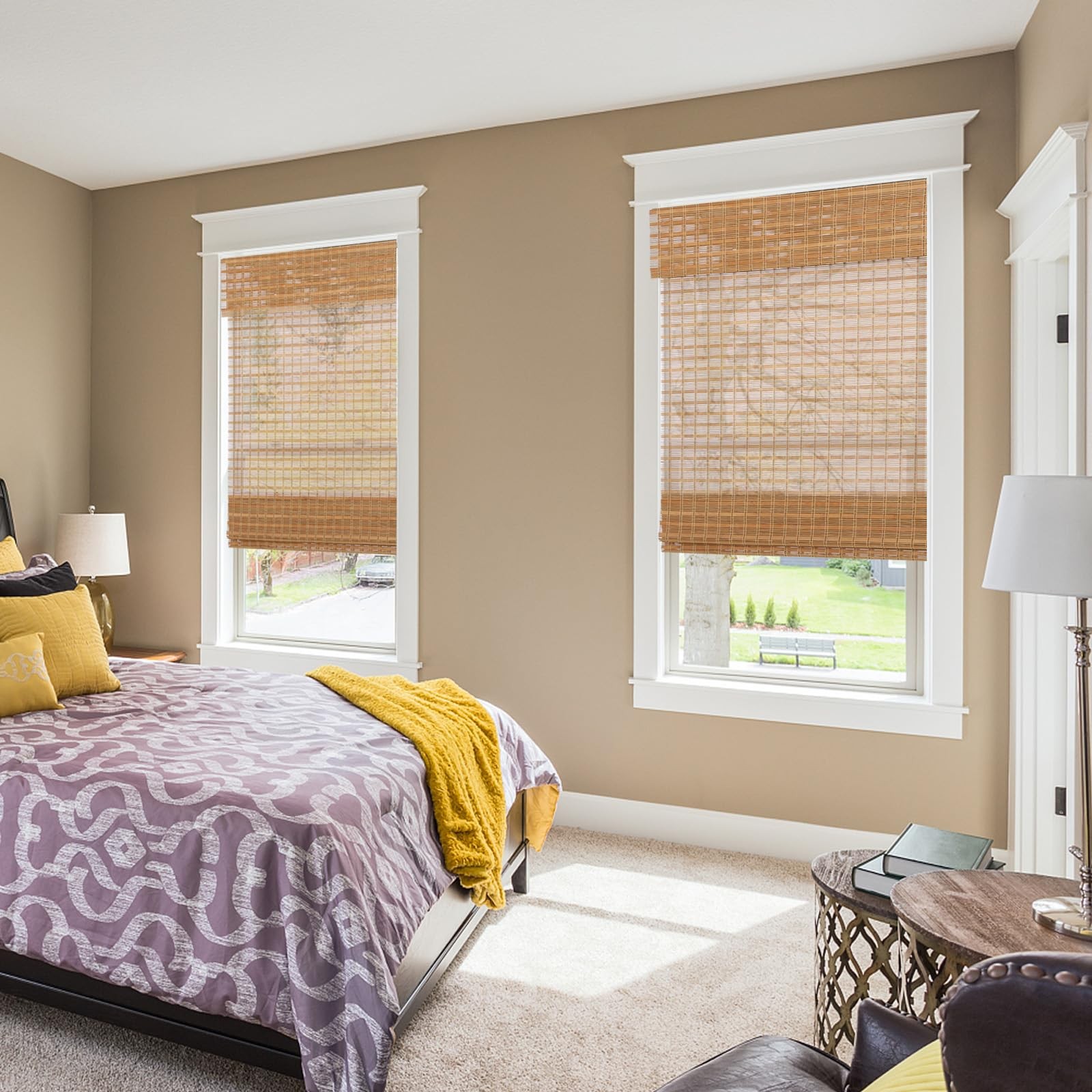 Cordless Wood Window Blinds, Bamboo Sheer Light Filtering Woven Roman Shades,…