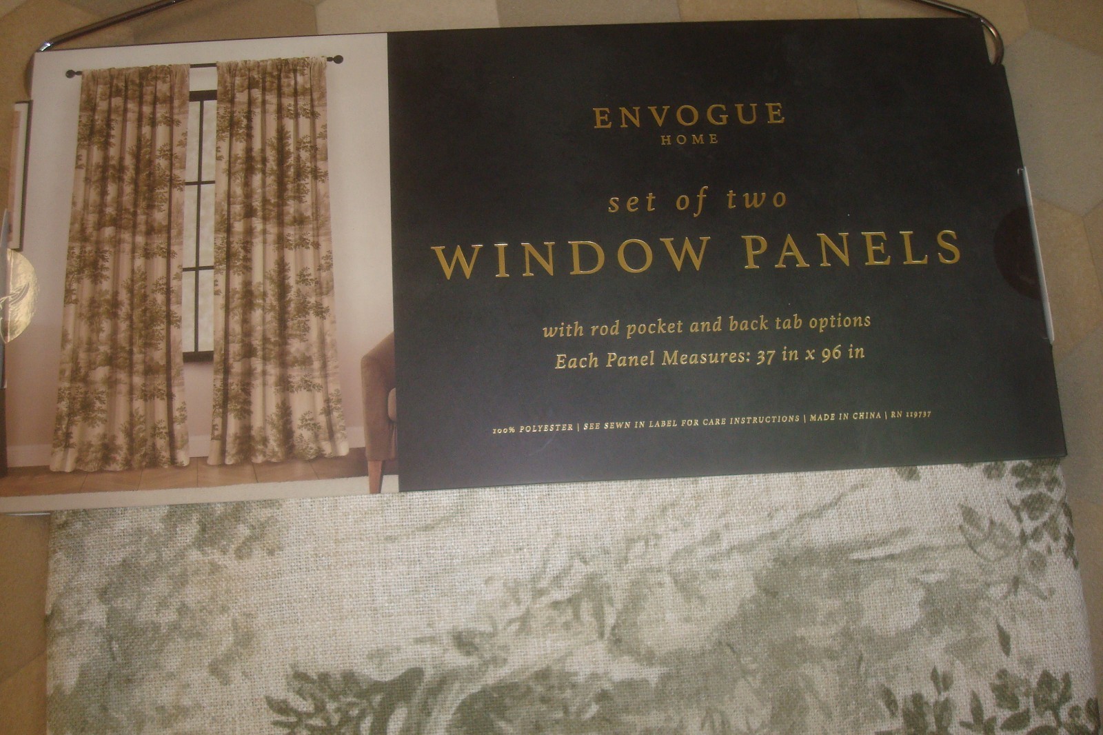 NWT Envogue 2 pc Window Curtains Asian Toile Jungle Tigers Birds ea 37″ x 84″ lg