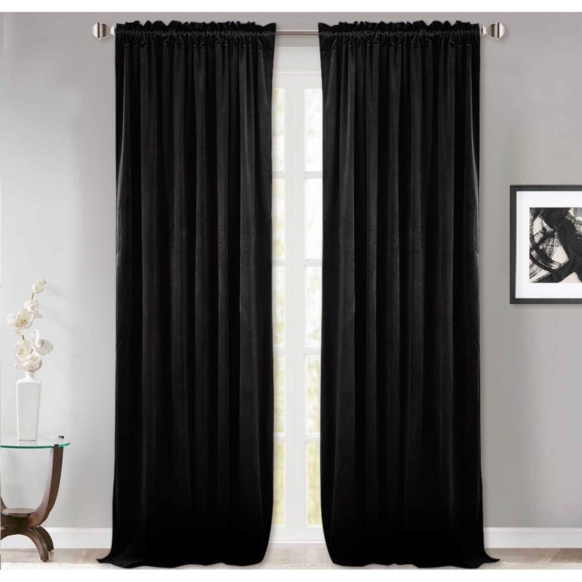 StangH Black Velvet Blackout Curtains 52×84 Set of 2 Thermal Insulated Panels