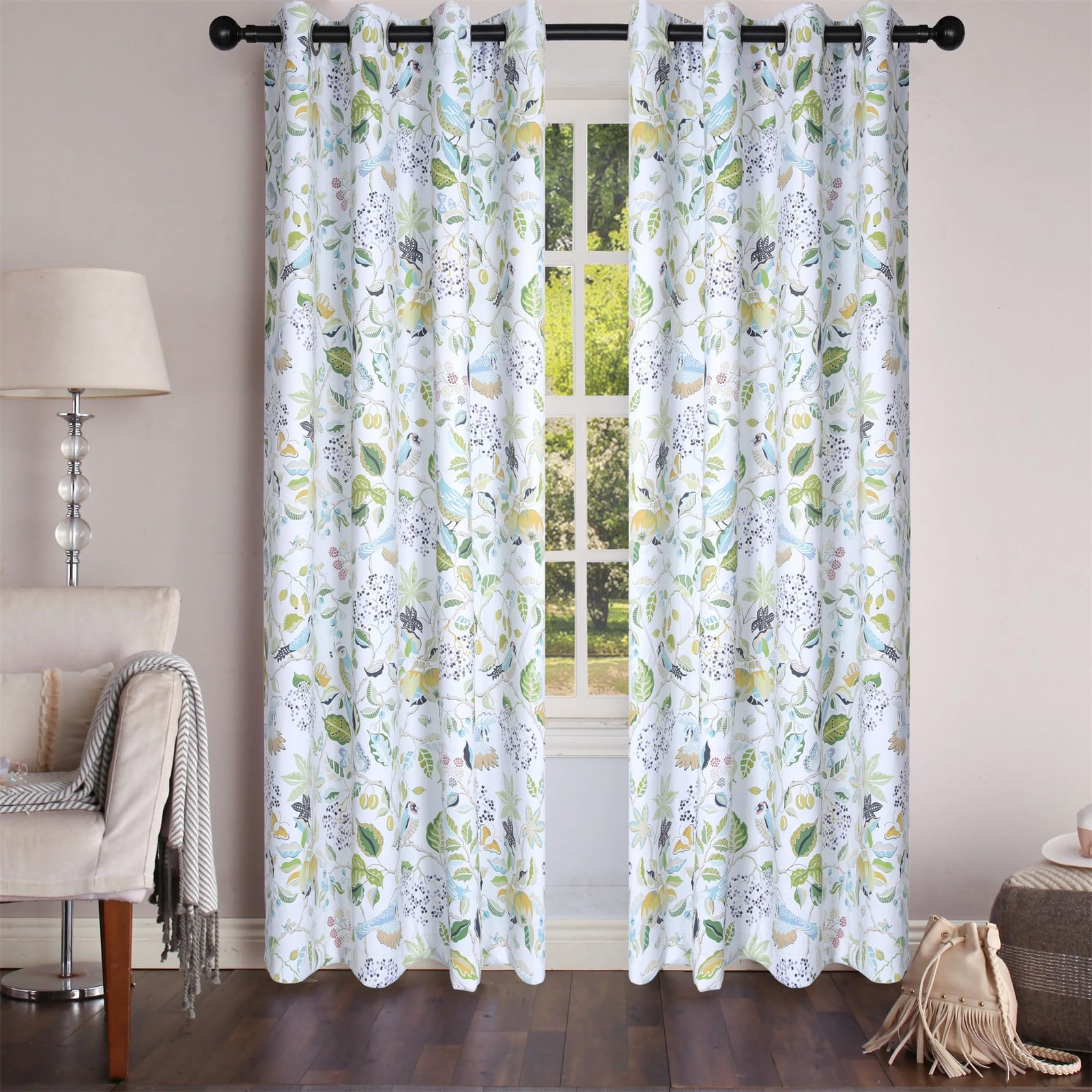 Farmhouse Blackout Curtains for Bedroom Balcony, Lifelike Birds and Flowers W…