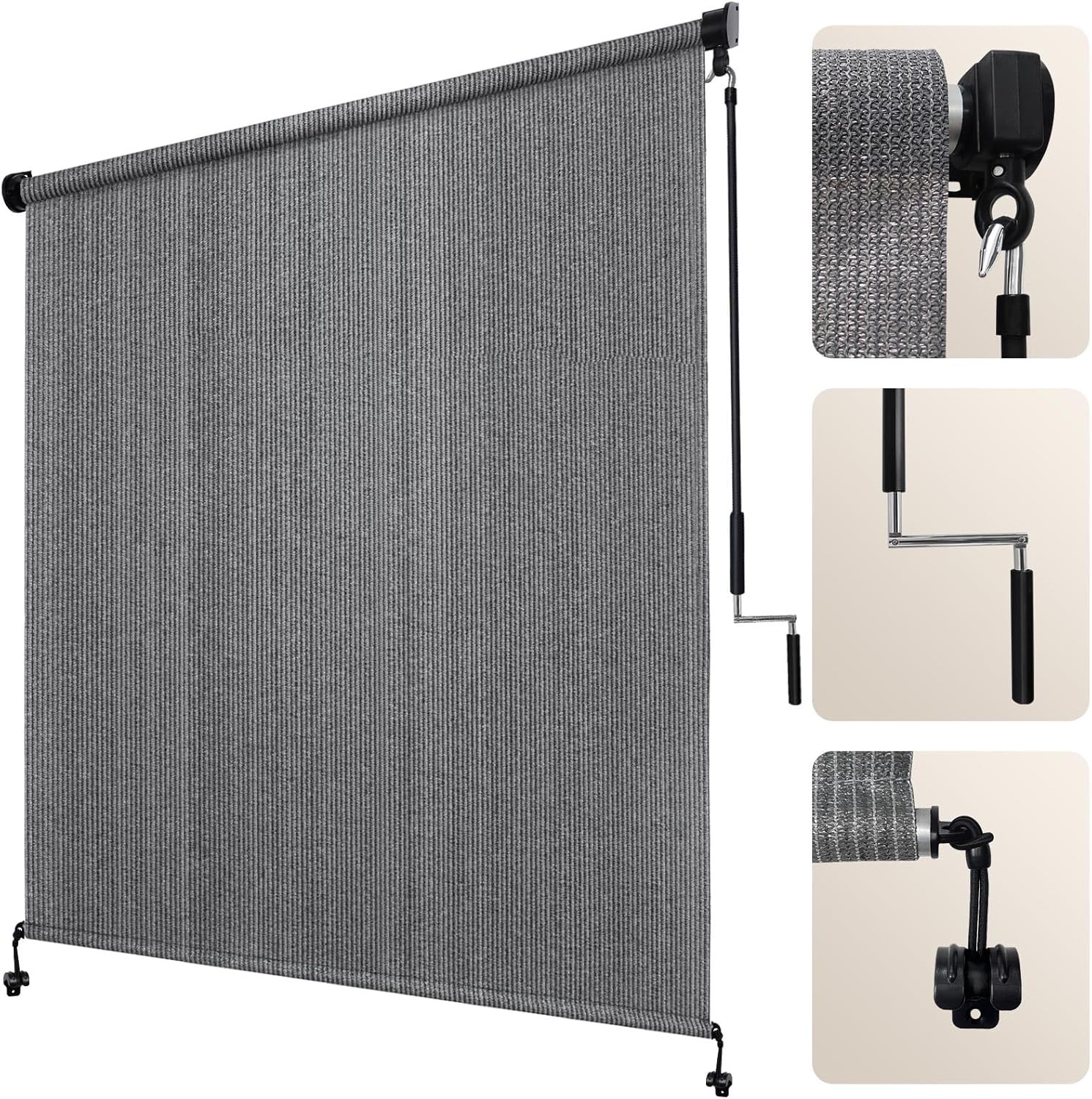 Outdoor Roller Shades with Splicing Design, 10′ W x 8′ H Exterior Cordless Patio