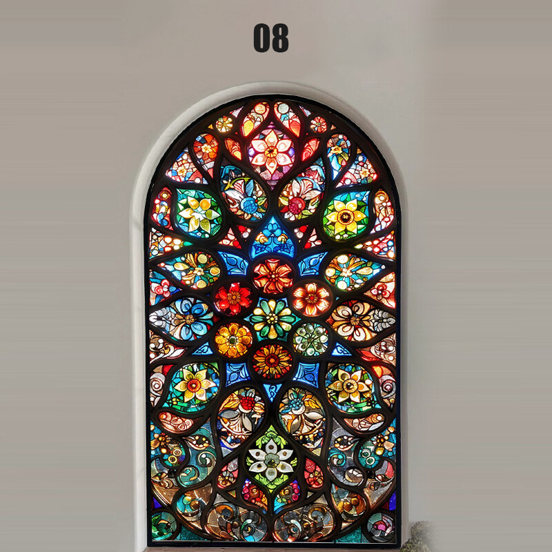 Retro Rose Printed Stained Glass Sticker Back Adhesive Cling Bathroom Decor.