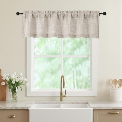 Valances for Windows, Light Filtering Faux 60″W x 14″L (Pack of 1) Linen