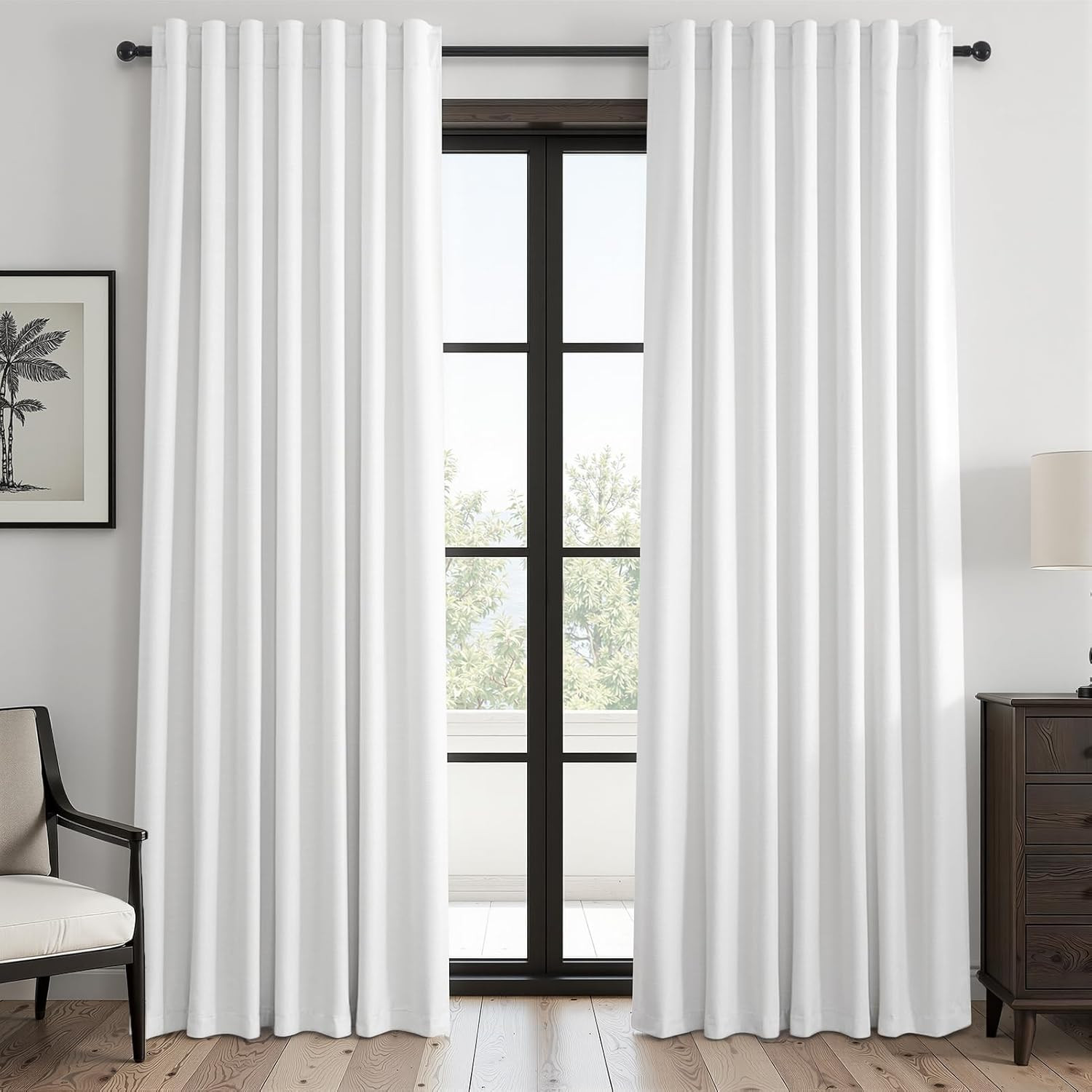 Beige White Linen Blackout Curtains 84 Inch Long 2 Panels 100% Black Out Linen T