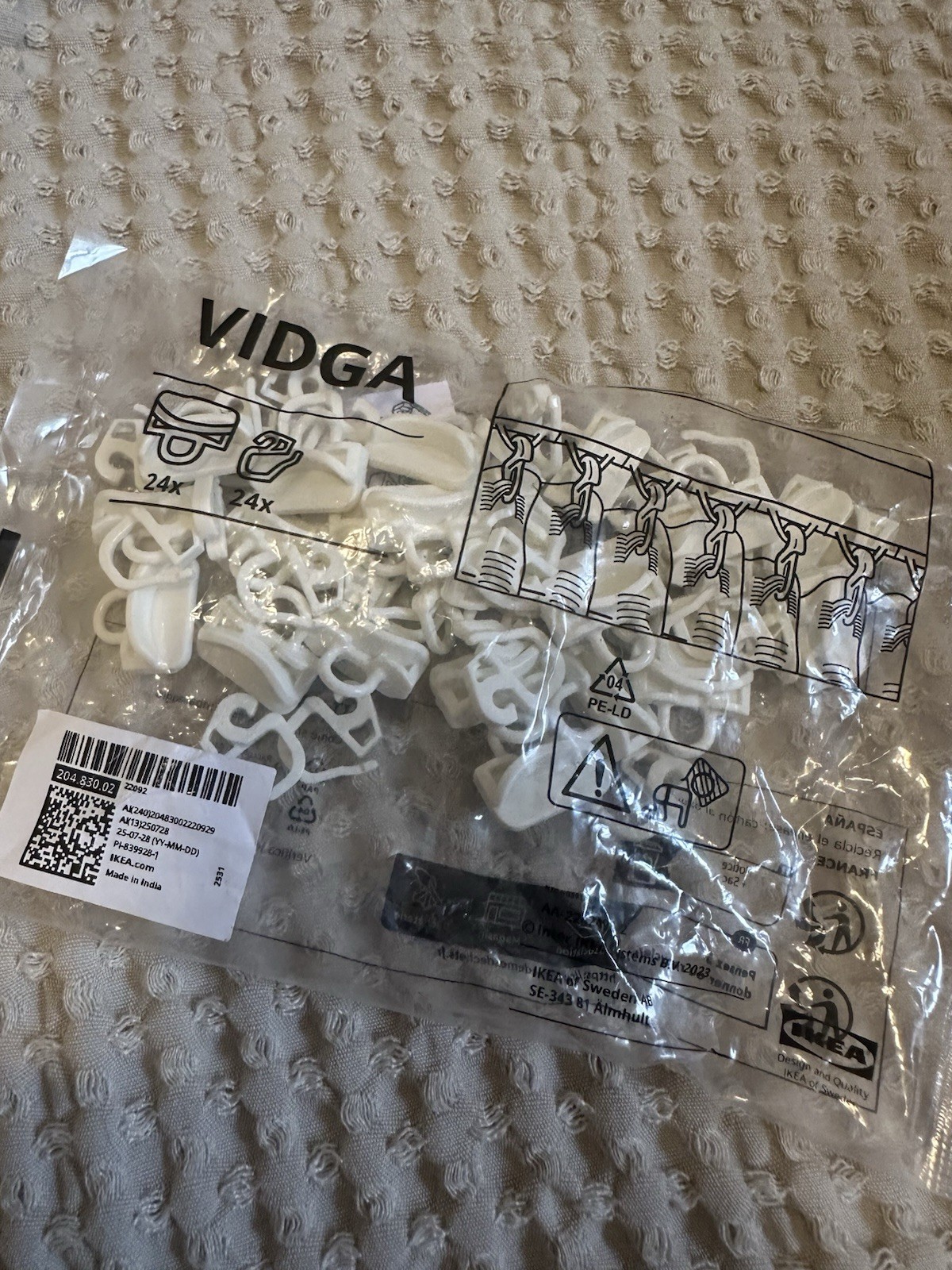IKEA VIDGA Glider Curtain sliding Gliders and hooks 24 X Pack White 204.830.02