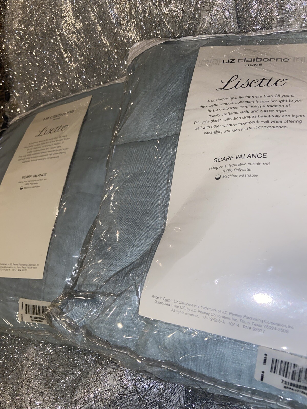 Lot Of 2-Liz Claiborne, Lisette, Sheer, Scarf Valance, AQUA DUST 60″ x 216″ NIP