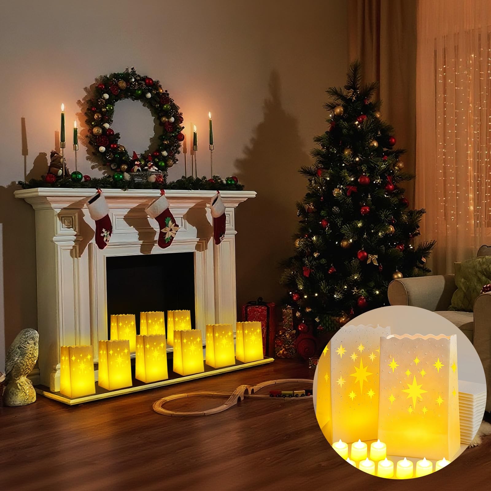 Waterproof 100-Pack Luminaria Bags with LED Candles – Reusable White Plastic …