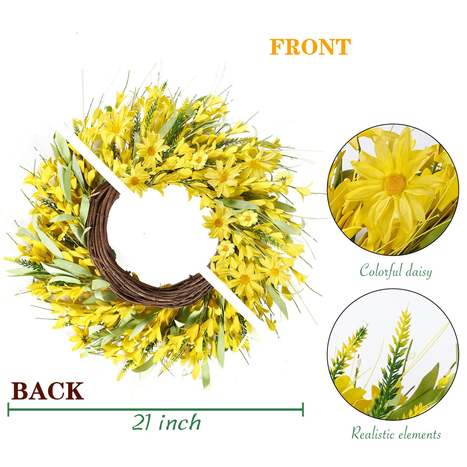 Sggvecsy Spring Wreaths for Front Door 21 Inches Artificial Forsythia Yellow