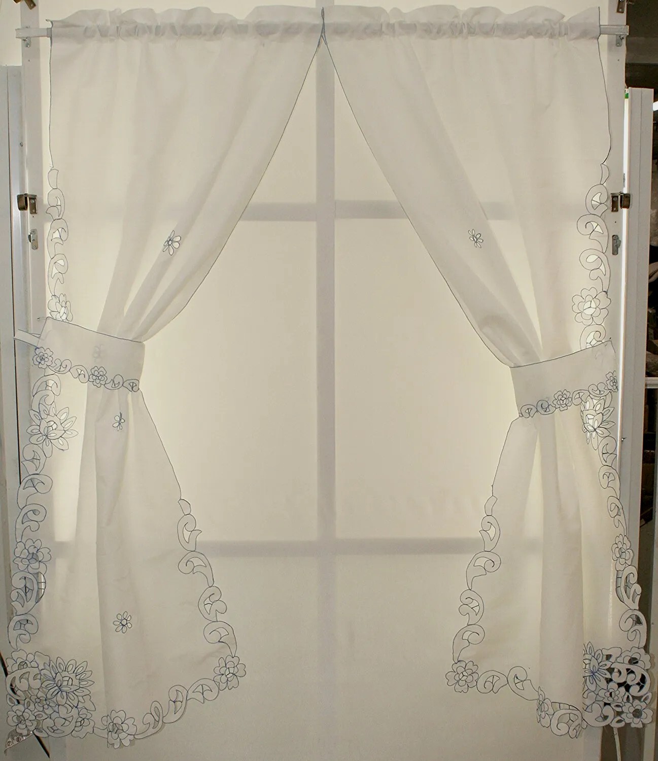 MANY SIZES Litchfield Curtain Scrolling Cutwork Flowers and Leaves Detailed