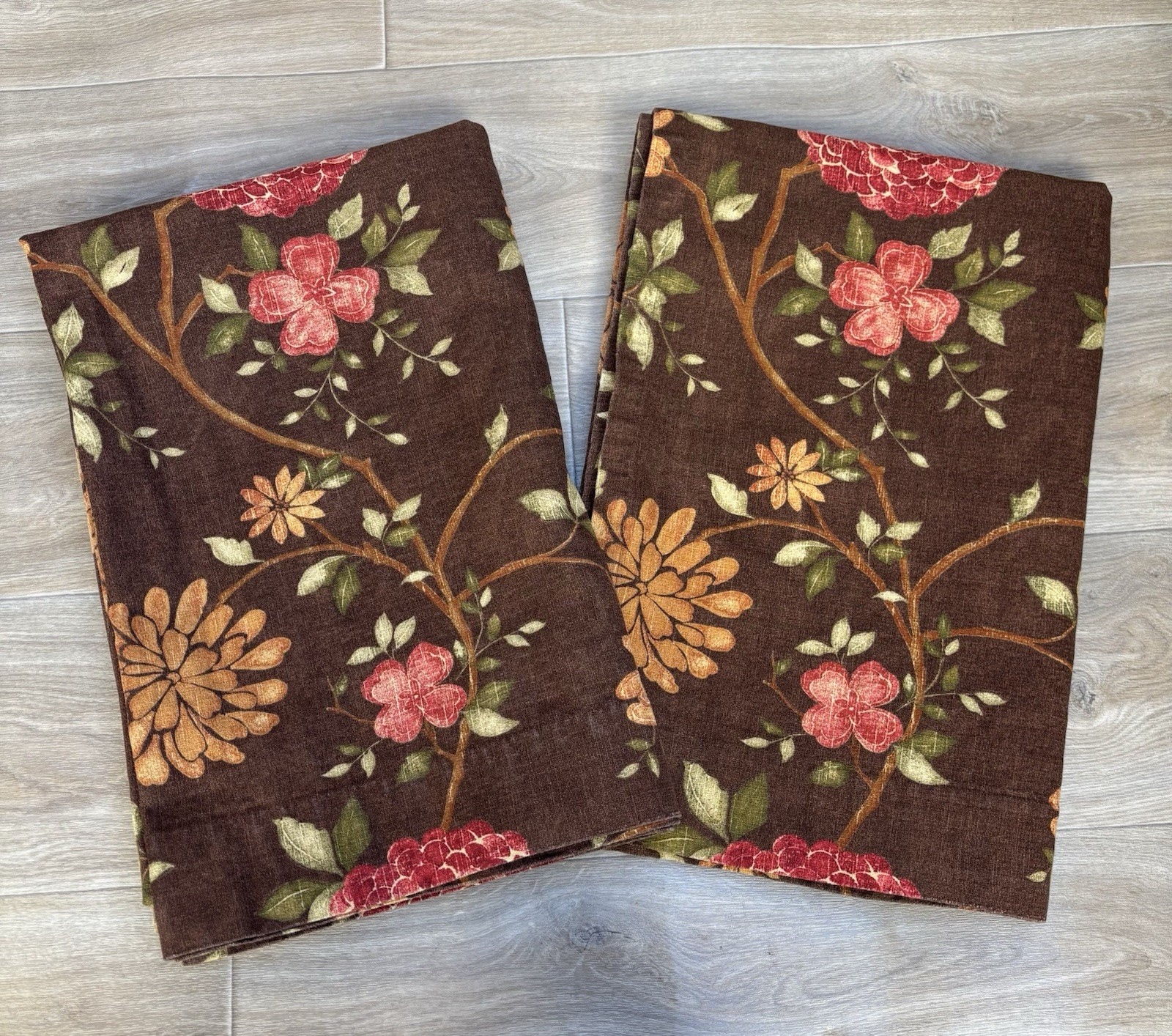 Pier 1 Curtain Panels Set Of 2 Brown Floral Earth Tones Cotton Hidden Tab 54×80