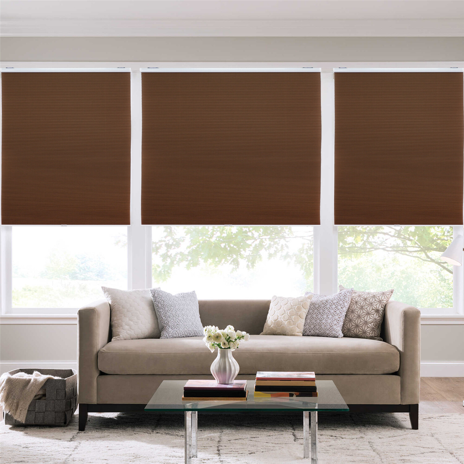Coffee Privacy & Light Filtering Cordless Cellular Shades Window Blinds- 71″ W X