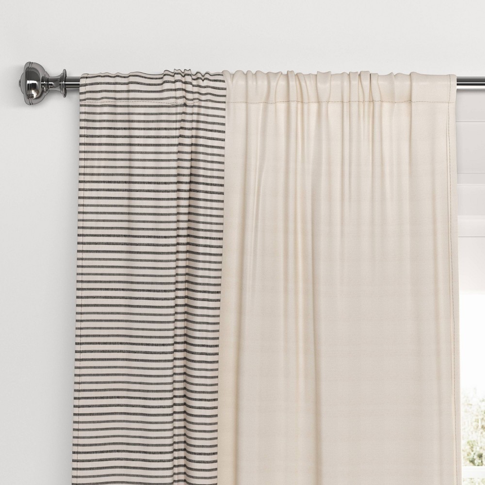 50″x 84″ Threshold Blackout Woven Black Stripe Border Window Cream Curtain Panel