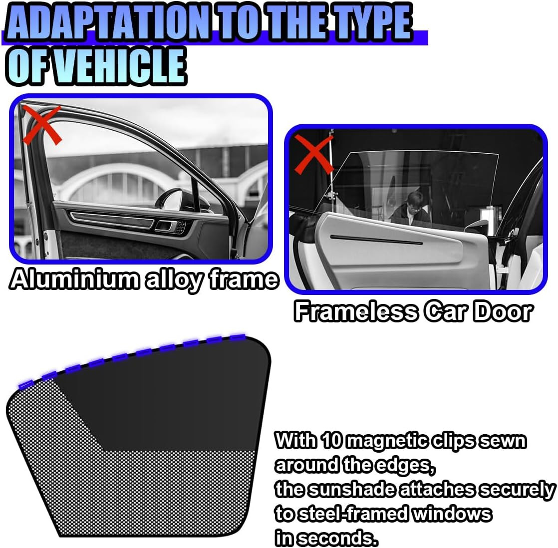 Car Window Shades, Magnetic Side Window Sun Shade Curtain, Half Blackout & Ha…