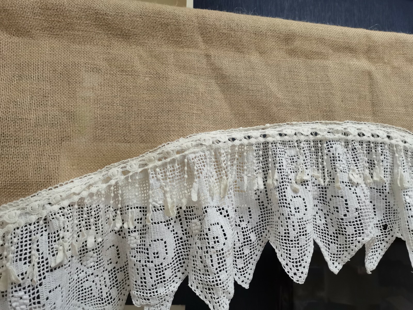 Rustic Burlap Lace Valance Kitchen Curtain window Treatment