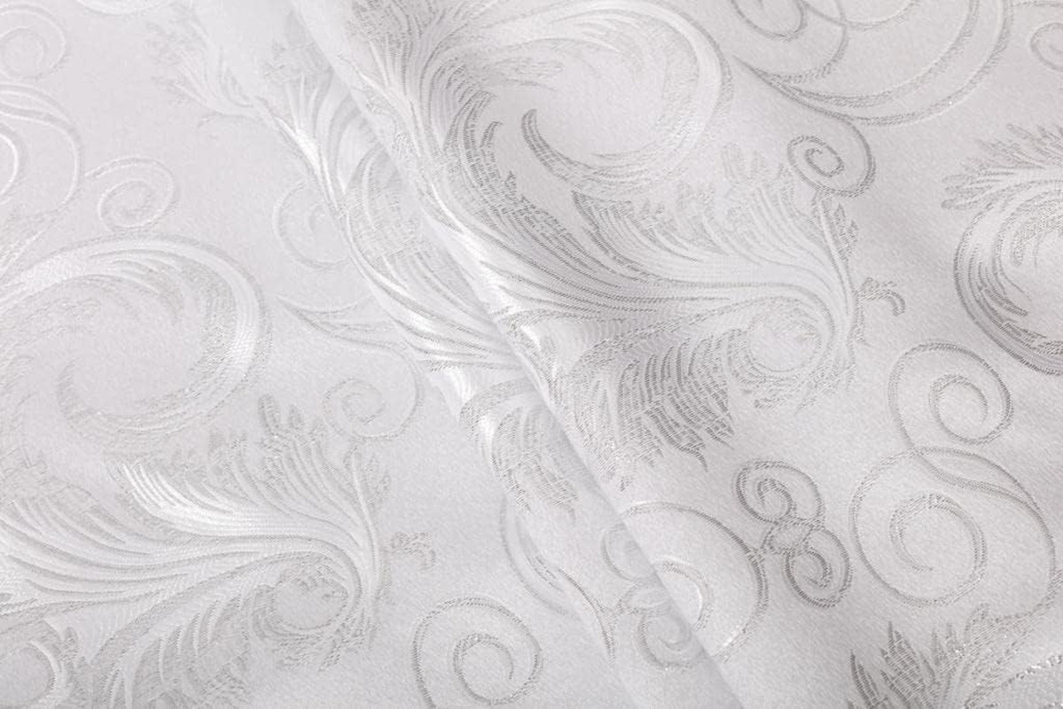 Jacquard Luxury Window 2 Panel Set White Curtain with Attached Valance and Backi