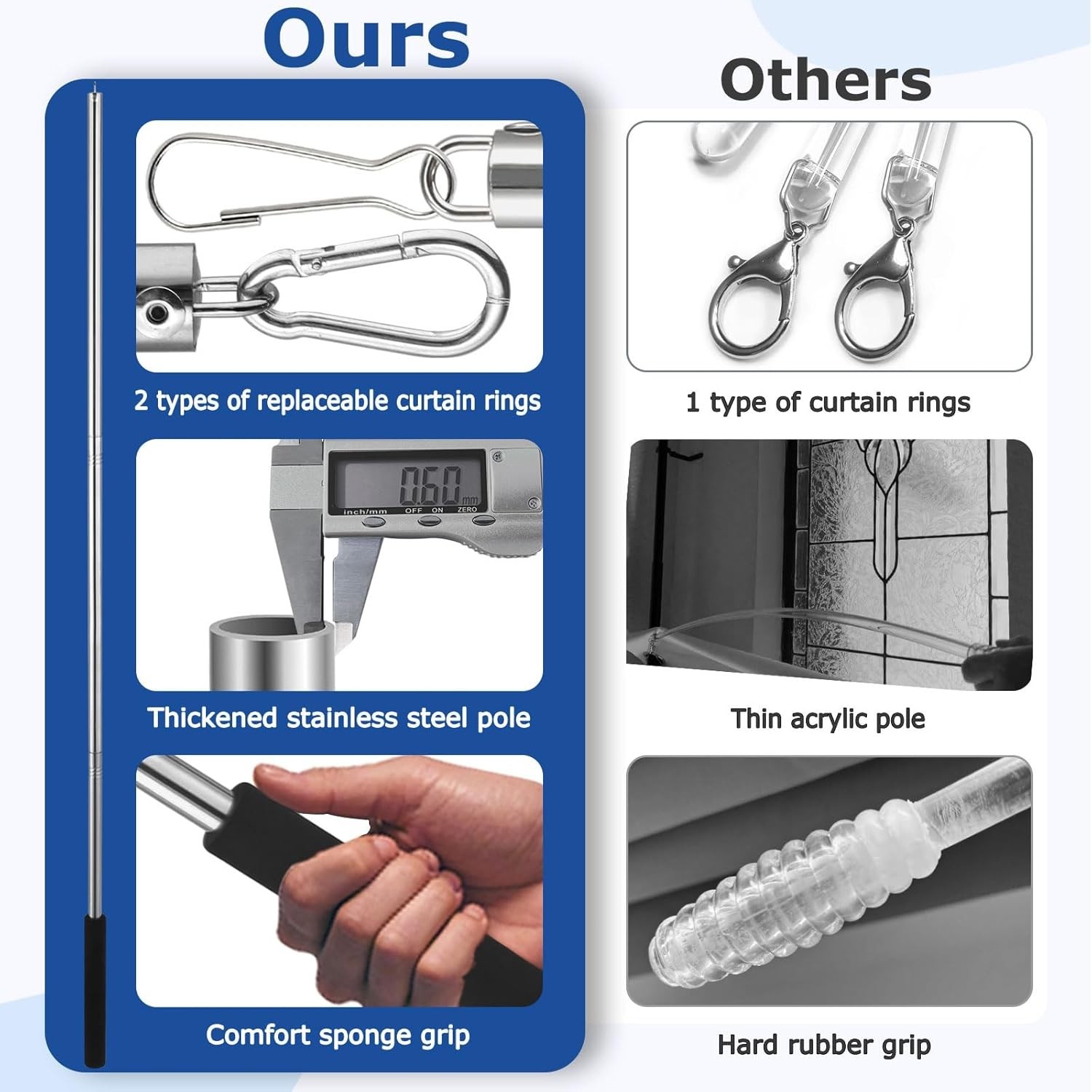 Curtain Pull Wand Drapery Rod 2 Pack Adjustable Stainless Steel Silver
