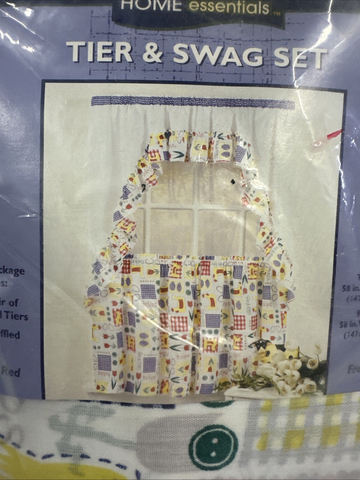 Home Essentials Tier & Swag Set Fresh Eggs Tulips Chicken Curtains Vintage