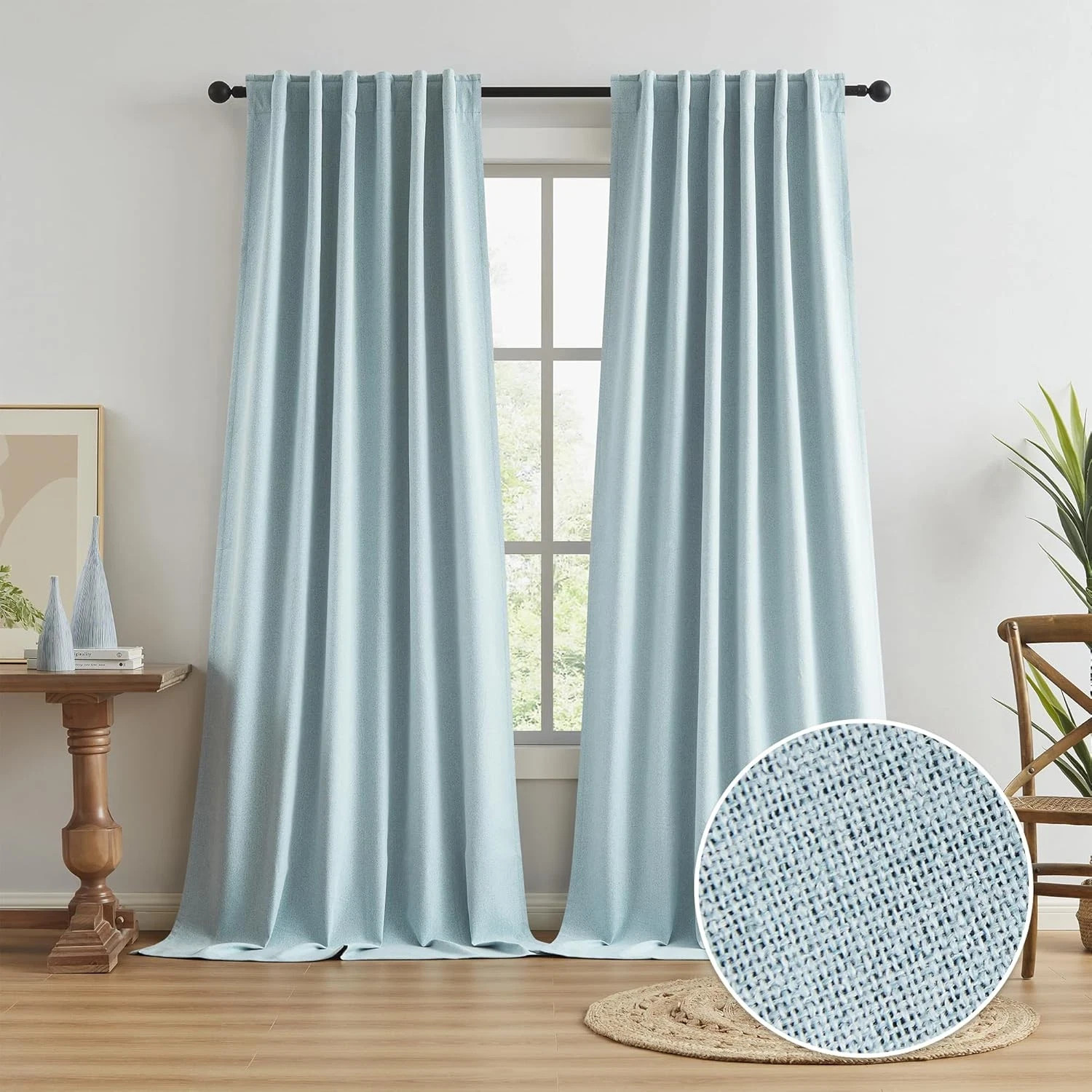 120″ Extra Long Blackout Curtains, Light Sky Blue, 2 Panels for Large Windows