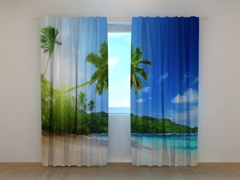Window Curtain Wellmira Printed with Ocean Beach Image for Living Room 3D