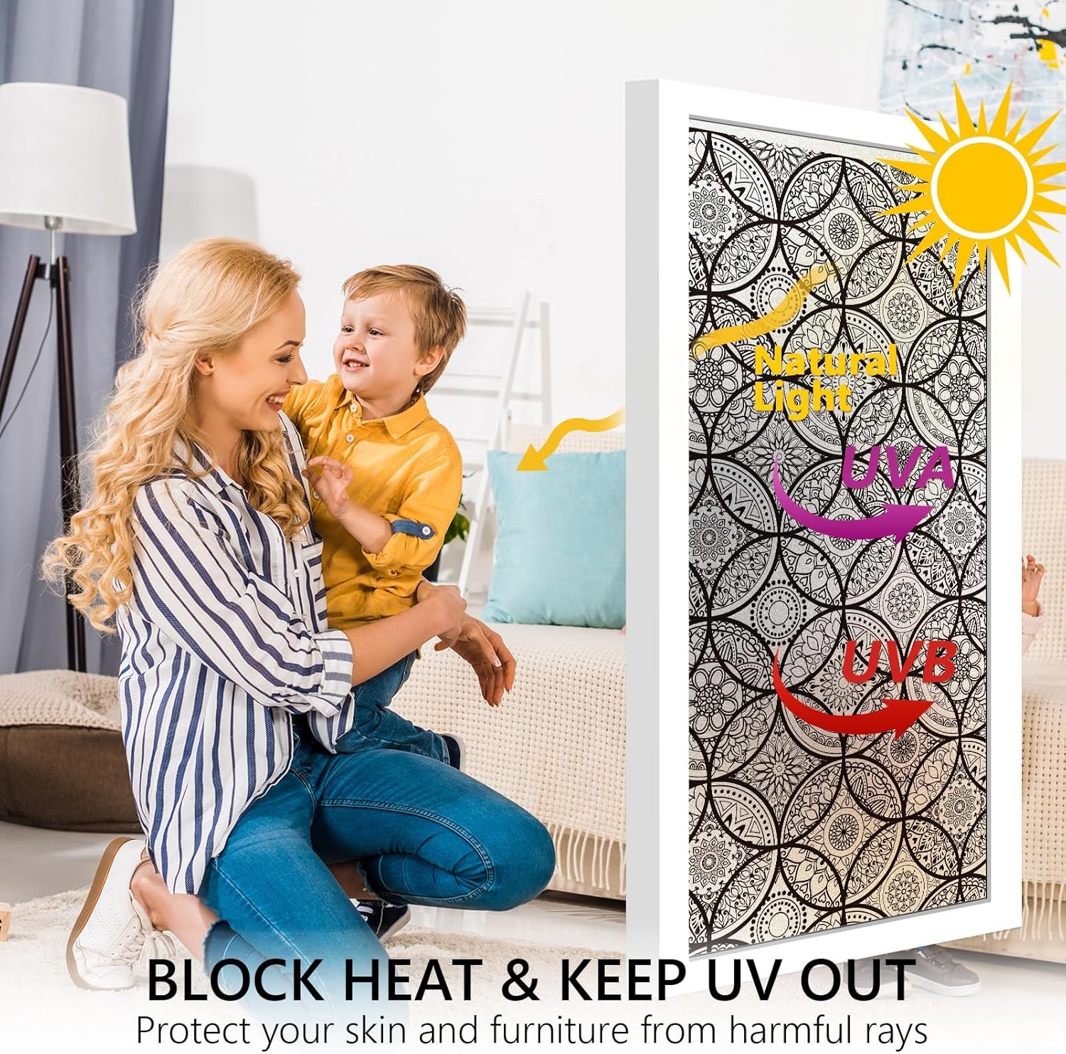 DKTIE Boho Stained Glass Look Window Privacy Film with Installation Tools, Decor