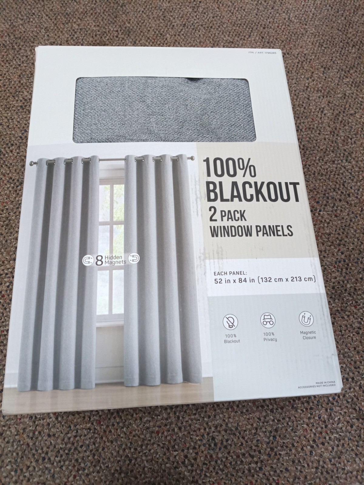 100% Blackout Magnetic Privacy Curtain Panels 2 Pack Gray 52 x 84 Grommet