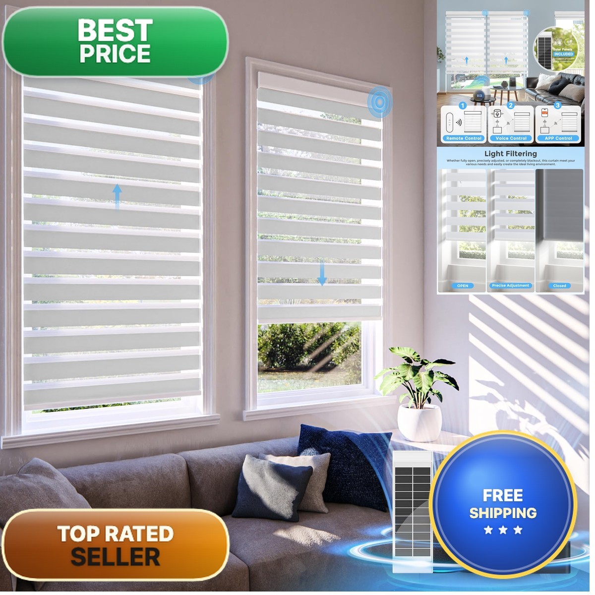 Dongfxk Motorized Zebra Blinds Remoterechargeable Smart Electric Cordless