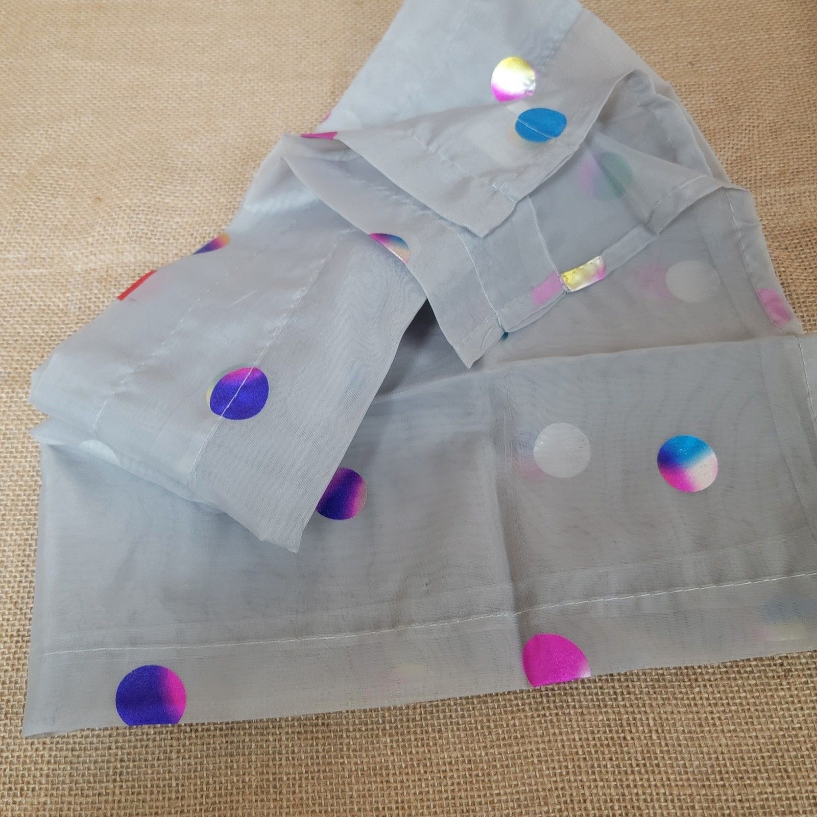 Gray Semi Sheer Valance Curtain for Kitchen 15″ Colorful Metallic Polka Dots