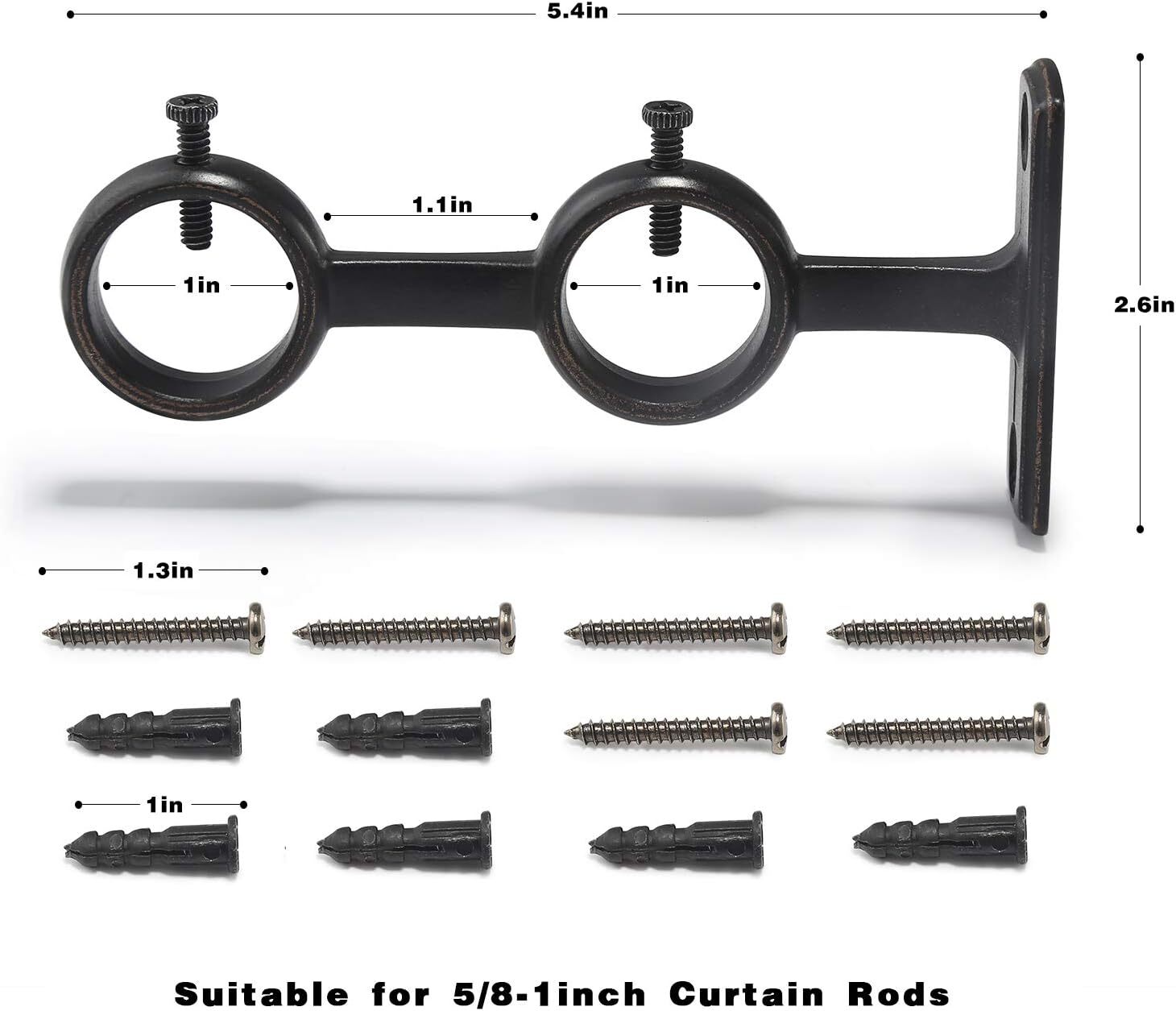 Curtain Rod Bracket, 3 pcs Double Curtain Rod Holder, Double Rod Brackets Hoo…