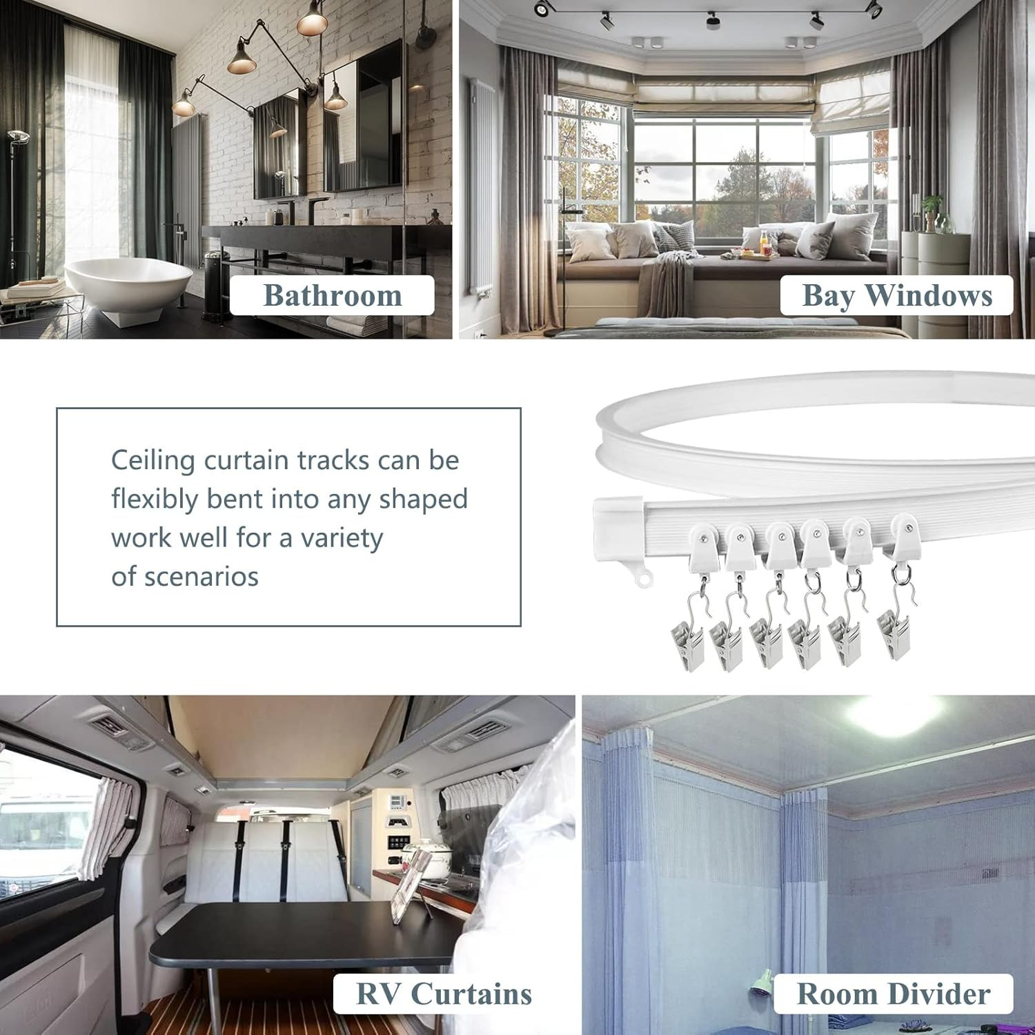 Ceiling Curtain Track, Flexible Bendable Curtain Rail System, 20Ft Wall Mount He
