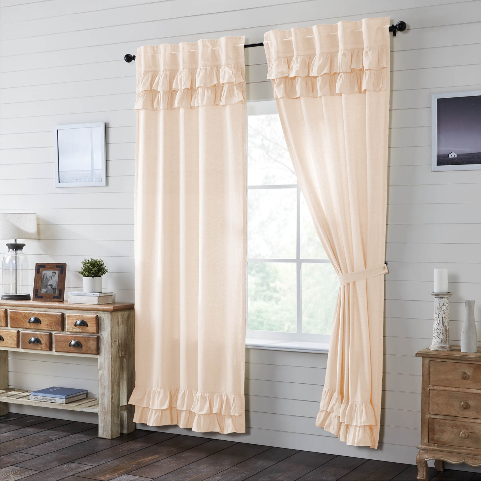 VHC Brands Panels Simple Life Flax Natural Ruffled Farmhouse 96×40 Set of 2