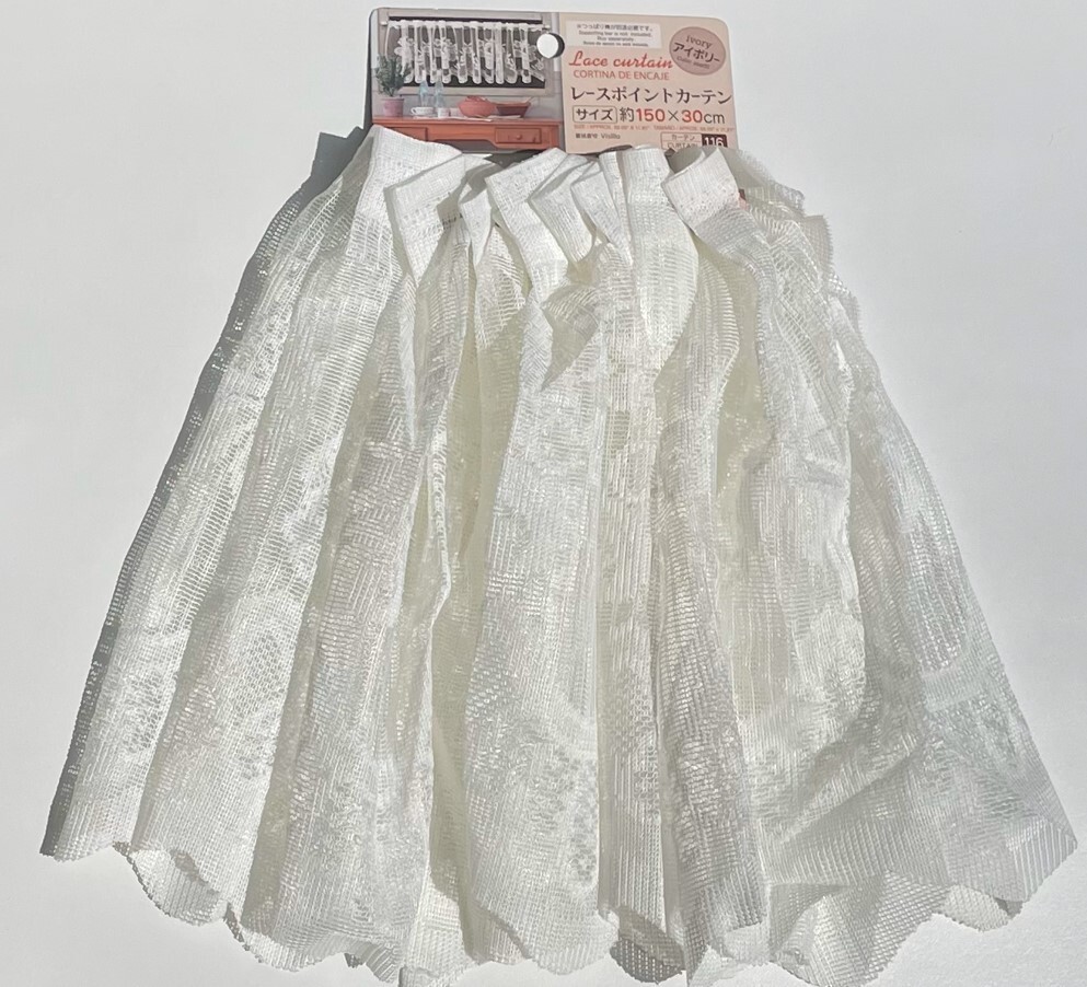 Daiso Japan 4-Pack Romantic Floral Lace Ascot Valance White 12 in. x 59 in