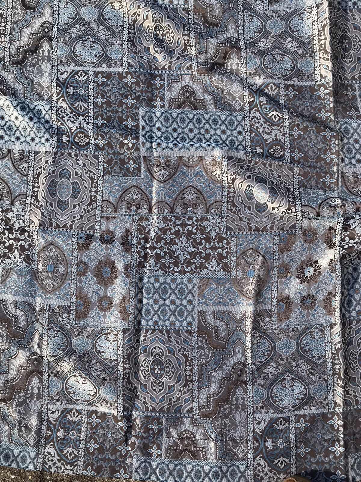 Jaclyn Smith Traditions Blue Silvery Patterned Faux Silk 100% Polyester 54” 62”