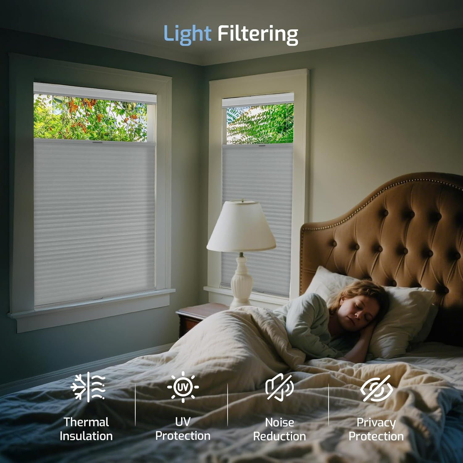 Cordless Top Down Bottom Up Cellular Shades, 21.5″ W X 48″ H, White