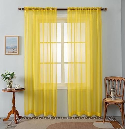 WPM Color Sheer Curtains 58″ Wide x 84″ Long 2 58″W x 84″L (Pack of 2) Yellow
