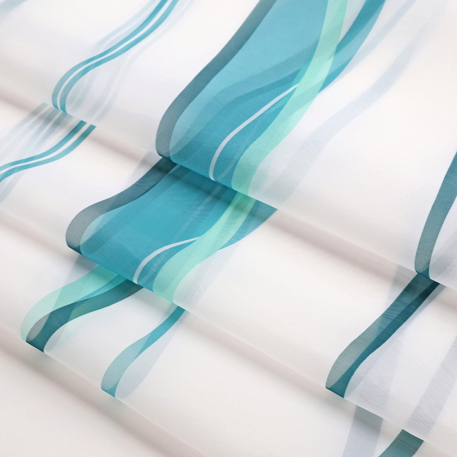 White and Teal Sheer Curtains 96 Inch Long 2 Panels Set for Living Room, Voil…