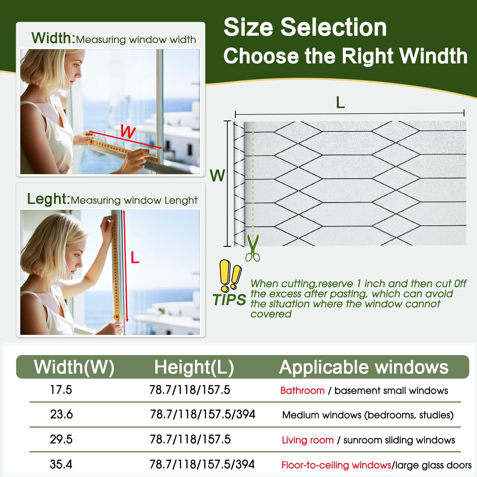 Windimiley Window Privacy Film Stained Glass Static 17.5 x 78.7 Inch, A-pure